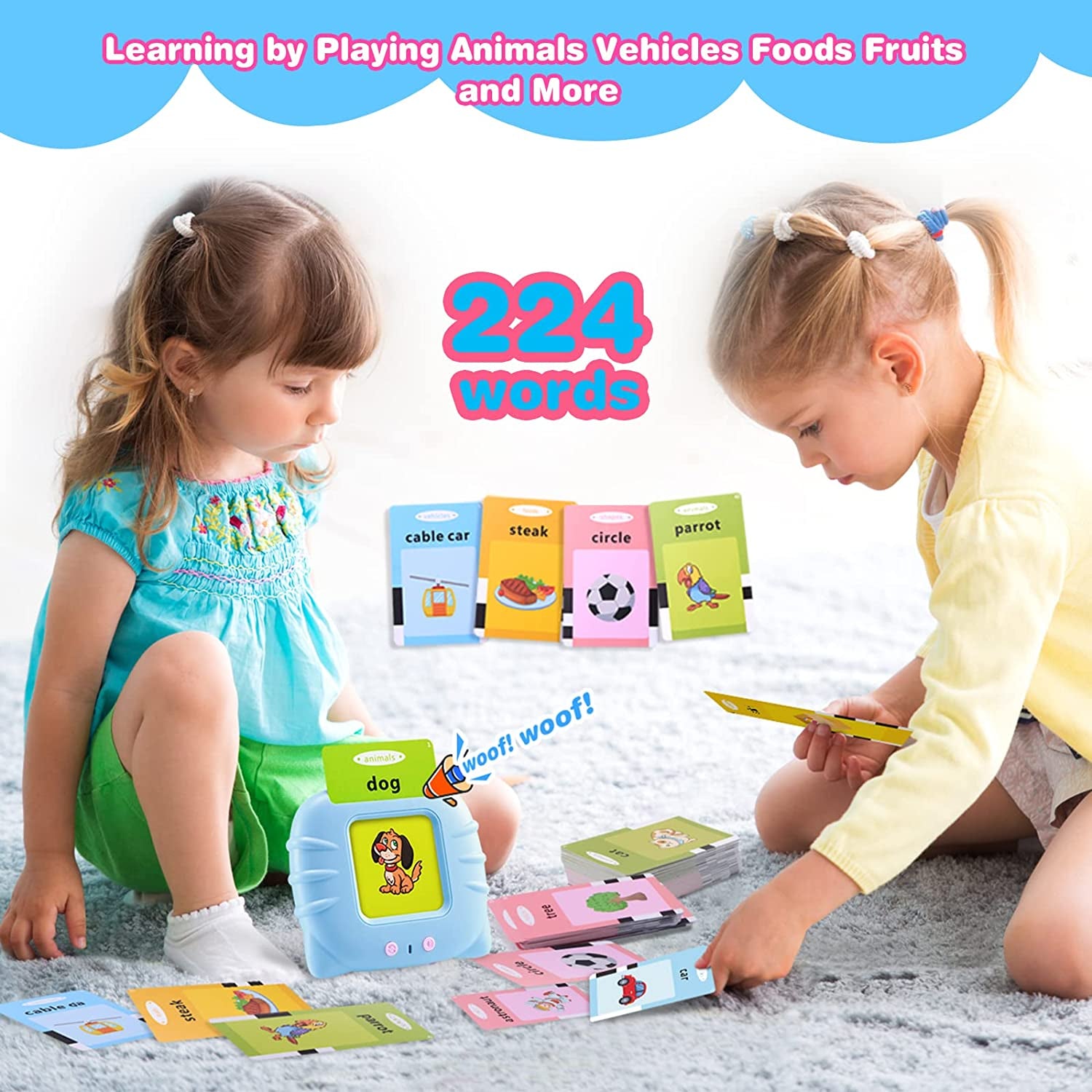 Talking Flash Cards for Toddlers 2-4 Years,Toddler Flash Cards,Audible Flashcards for Children,Gifts for Age 1 2 3 4 5 Year Old Boys and Girls,224 Sight Words Flash Cards Kindergarten